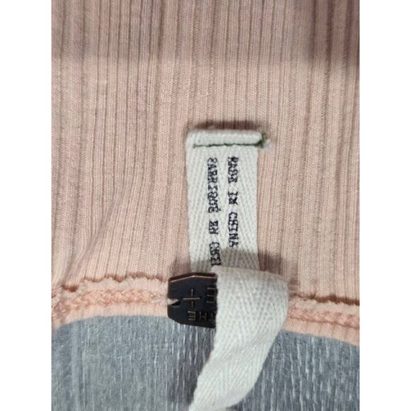 Free People Ribbed Y2K Henley Top Long Sleeve V-neck peach S/P A003779 - Picture 7 of 9